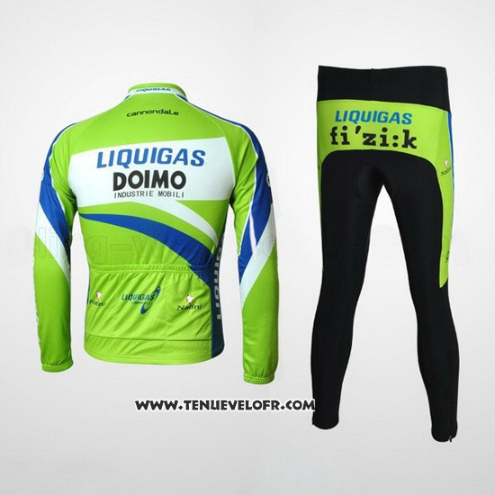 2010 Maillot Ciclismo Liquigas Doimo Bleu et Vert Manches Longues et Cuissard